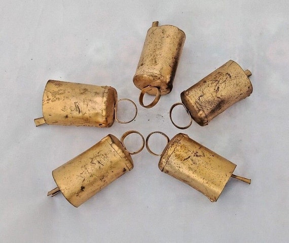 Rare Vintage Hand-Crafted Gold Painted Iron Bells – Antique Cow/Camel/Goat/Ox Collectibles | Metal Craft Decor | Old Unique Ethnic Ornaments