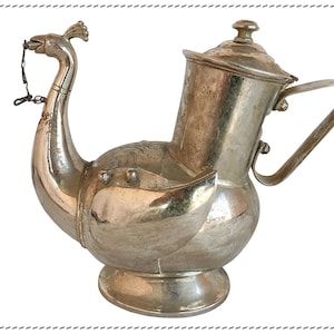 Vintage Brass Peacock Tea Kettle: Nickel Plated Indian Decor