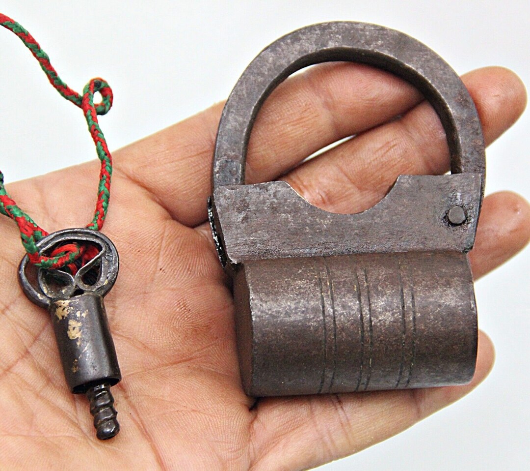 Exquisite Solid Iron Screw Lock and Key A Rare Antique Etsy