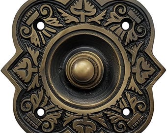 Decorative Brass Bell Push – Antique Door Button – Vintage Style Home Hardware