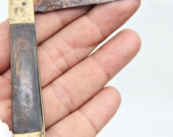 Vintage Folding Pocket Knife | Iron Blade, Horn Brass Handle, Rustic Collectible