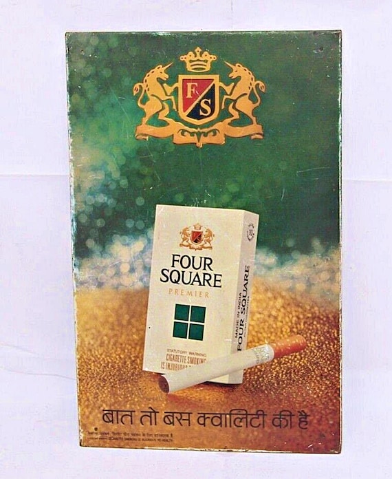 Vintage Premier Four Square Filter Cigarettes Litho Tin Sign– Original Advertising, Rare Tobacco Collectible Display for Enthusiasts & Decor