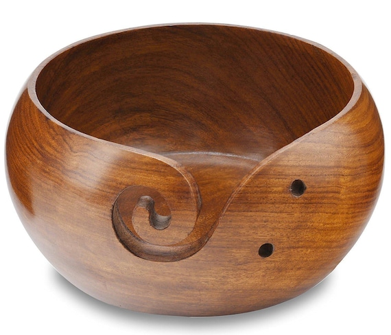 Handmade Natural Sheesham Wood Yarn Bowl Holder - 6x3" for Knitting & Crocheting, Smooth Finish, Perfect Gift for Crafters