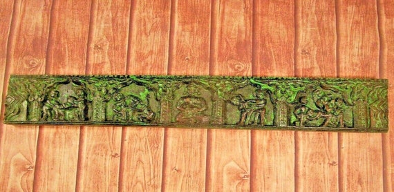 36 Inch Rare Old Vintage Hand Carved Wooden Wall Hanging Panel Kam Sutra Art Deeply Detailed for Unique Home Decor Traditional Collectible