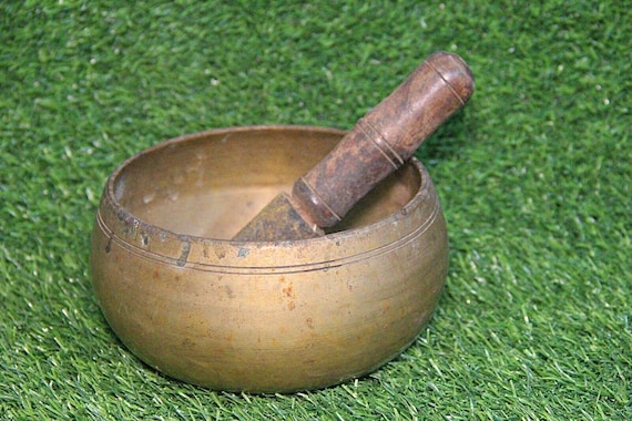 Authentic Old Vintage Brass Healing Tibetan Singing Bowl Hand Hammered Meditation Tool for Mindfulness Relaxation and Personal Growth