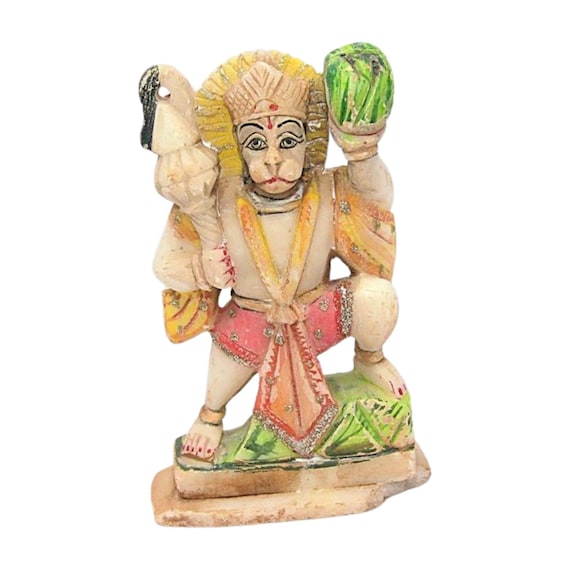 Vintage Hand-Carved Marble Stone Monkey God Hanuman Statue – Antique Religious Figure, Exquisite Craftsmanship, Unique Spiritual Collectible