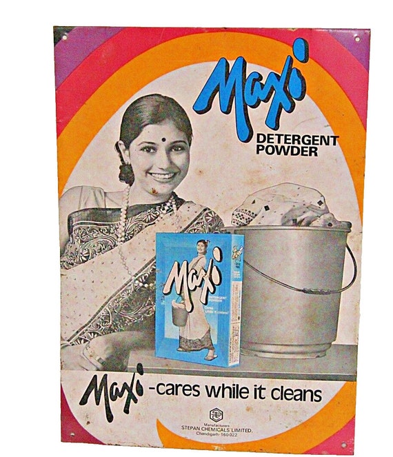 Rare Vintage Retro Maxi Detergent Powder Tin Sign Board, Unique Decor for Home, Kitchen or Office with Nostalgic Charm and Historical Value