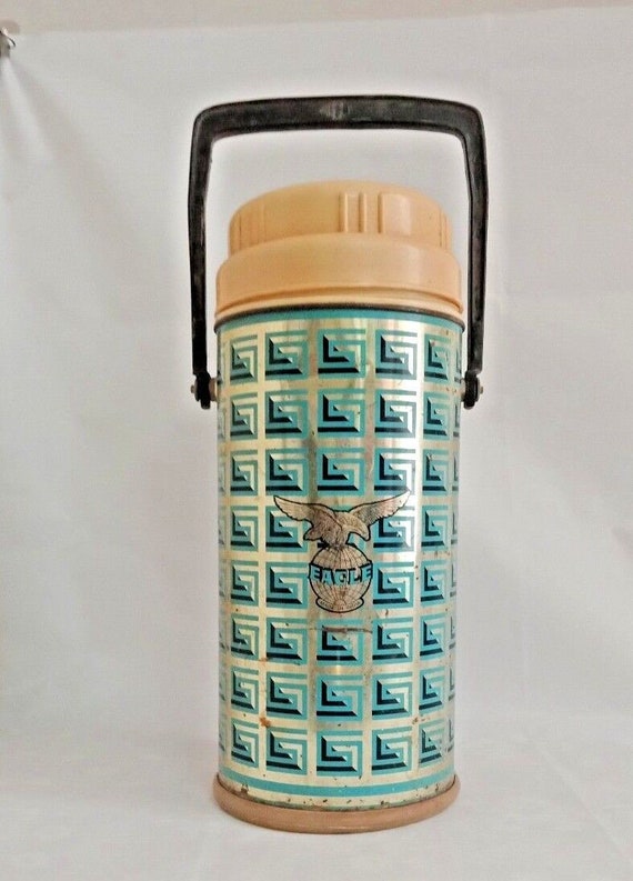 Large Eagle Brand Thermos Flask Litho Print India, Retro Vintage Collectible Beverage Holder, Classic Hot Drink Storage with Nostalgic Charm