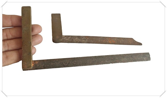 Antique Brass & Iron Carpenter Square Set – Pair of Vintage Measuring Tools, Craftsmanship Collectibles for Woodworkers DIY Industrial Decor