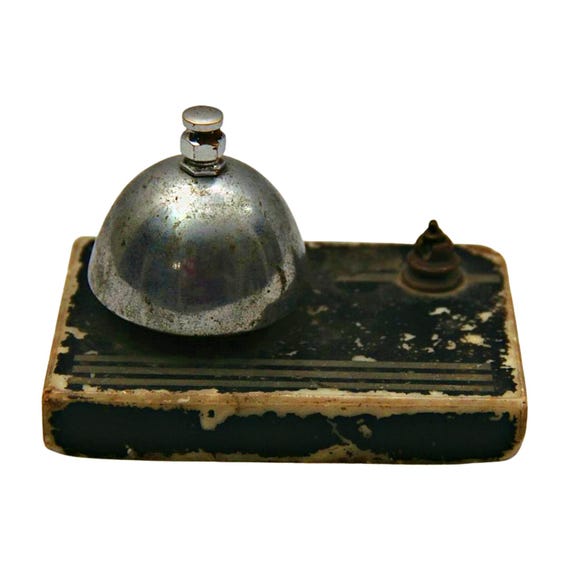 Old Vintage Brass Chrome Polished Office Bell with Marble Stand – Elegant Desk Accessory, Classic Décor Piece for Home or Office Enthusiasts