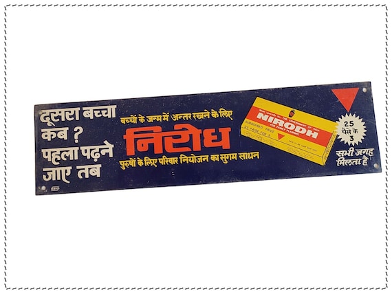 Vintage Okamoto Nirodh Condom Tin Sign– Chemist Shop Door Ad, Unique Collectible for Nostalgic Décor and Advertising Memorabilia Enthusiasts