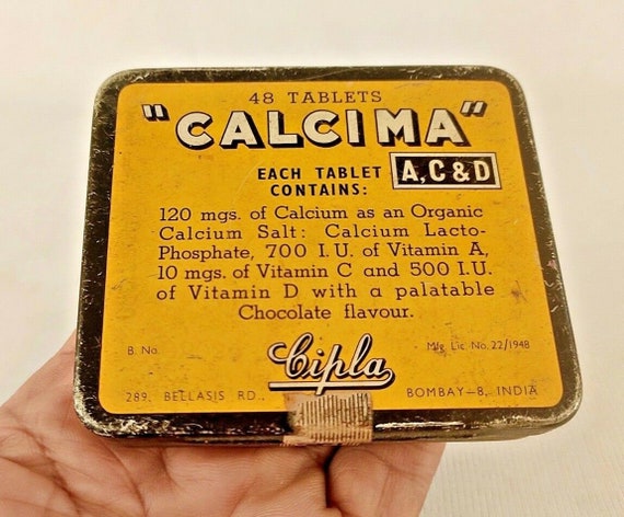 Rare Vintage Calcima ACD Cipla Medicine Tin Box – Empty Litho Print Collectible | Antique Pharmaceutical Advertising | Retro EHS Metal Decor