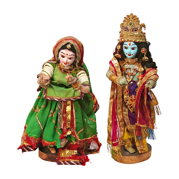 12-Inch Rare Vintage Handcrafted Clay Radha Krishna Statue - Decorative Indian Hindu God Idol - Unique Collectible for Spiritual Home Decor