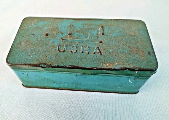 Vintage Usha Sewing Machine Tin Box Beautiful Litho Tool Box, Rare Antique Metal Storage, Collectible Craft Supply Container for Enthusiasts