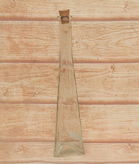 12.2 Inch Vintage Clear Glass Triangle Bottle Collectible Unique Decor for Home or Office Display Perfect Gift Idea for Collectors