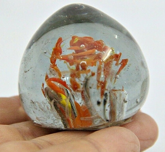 Hand Blown Glass Paperweight, Vintage Floral Art Glass, Unique Elegant Handmade Gift, Decorative Desk Accessory, Intricate Design