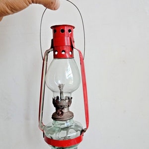 Vintage Painted Kerosene Lantern: Handcrafted Indian Oil Lamp, Rustic Home Decor