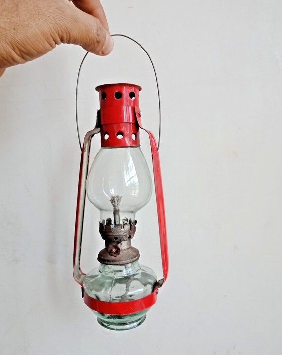 Vintage Painted Kerosene Lanterns - Handcrafted Indian Oil Lamps Antique Glass Font Lighting Rustic Home Decor & Collectible Farmhouse Charm