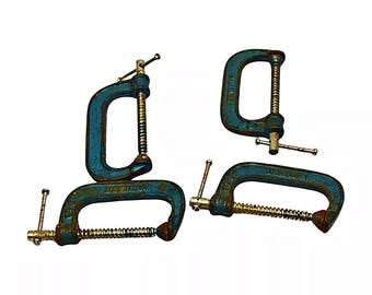 Vintage Metal C-Clamps: Indian Collectible Tools, Set of 4