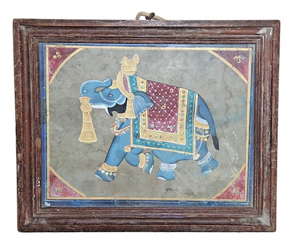 Old Vintage Painting Royal Elephant Art on Paper | Beautifully Framed | Antique Decor | Handcrafted Indian Painting | Unique Gift
