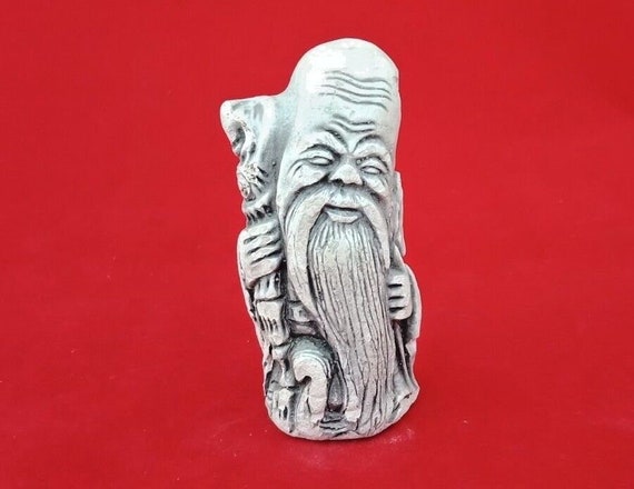 Vintage Joss Wealth God Mammon Chalkware Statue– Antique Plaster Paris Yuanbao Figurine | Prosperity Decor | Rare Asian Folk Art Collectible