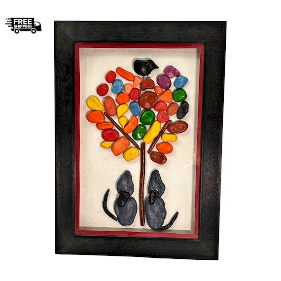 Handcrafted Stone and Clay Art in Elegant Frame – Exquisite Wall Decor | One-of-a-Kind Unique Decorative Piece | Artistic Statement for Home
