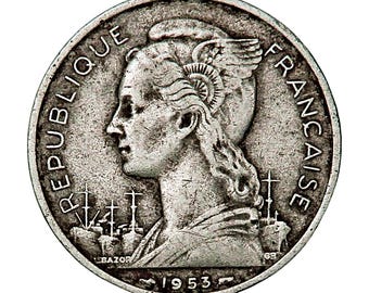 1953 Madagascar 5 Francs Coin: Vintage Aluminum African Collectible (3.1cm)