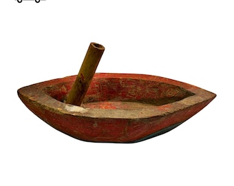 Vintage Handcrafted Wooden Boat Sculpture, Rustic Nautical Maritime Decor Accent