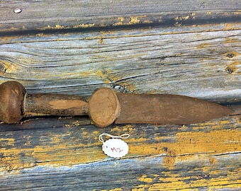 Vintage Forged Iron Knife Silver Work on Blade Engraved Wood Handle Historical Collectible M2