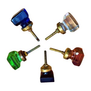 Victorian Door Knobs, Glass Brass Handles, Square Cabinet Set