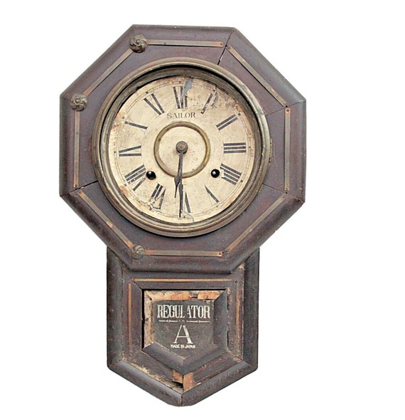 Vintage Sailor Brand Regulator Wall Clock | Needs Repair | Wooden Frame | Pendulum Clock from Japan | Antique Restoration Project