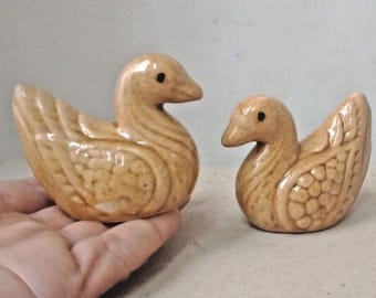 Figuritas de patos de cerámica estilo vintage: decoración retro esmaltada, juego de 2