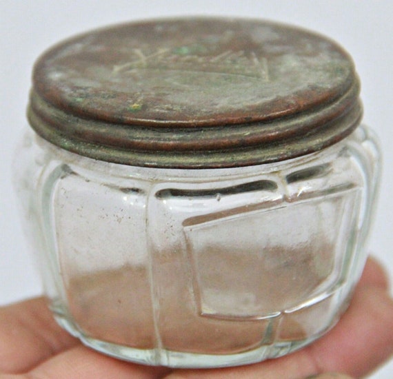 Yardley Brass Lid Glass Jar – Vintage Ointment Bharani, London Collectible, Rare Unique Apothecary Container for Elegant Home Decor