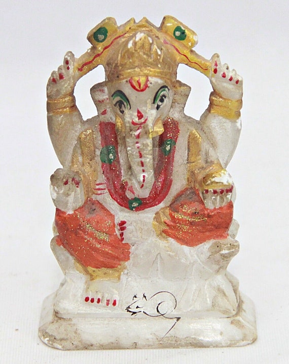 Vintage Hand Crafted Marble Ganesha Statue - Unique Collectible Hindu God Art, Perfect for Home Decor, Gift for Spiritual Believers, India