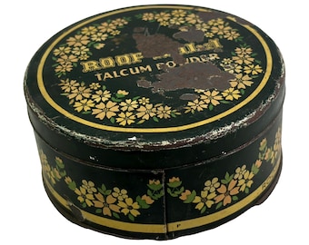 Vintage Roopkala Talcum Powder Tin Box Floral Round Metal Container Indian Advertising Collectible