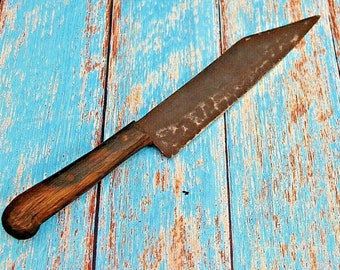 Vintage Hammered Iron Knife, Indian Blacksmith Craft, Primitive Forged Tool, Rustic Decor
