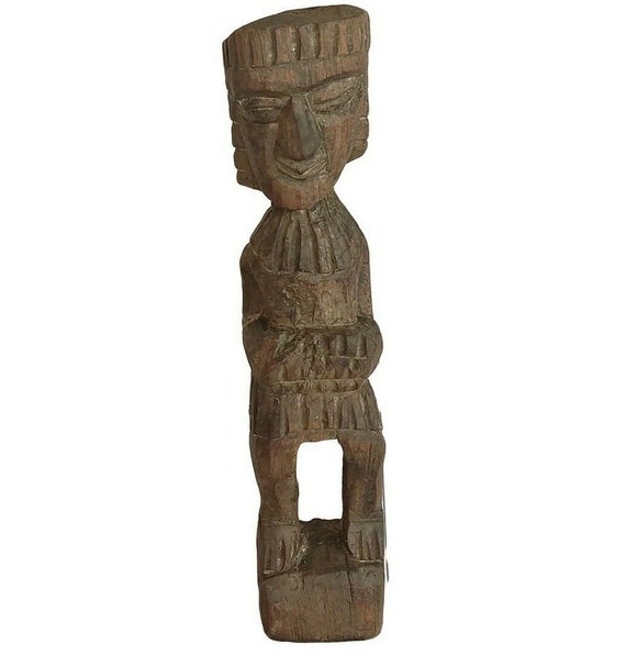 Antique 1850's Rare 17in Wooden Tribal Deity Figure Wall Panel Art for Home Decor and Spiritual Wall Hanging with Unique Handcrafted Feature