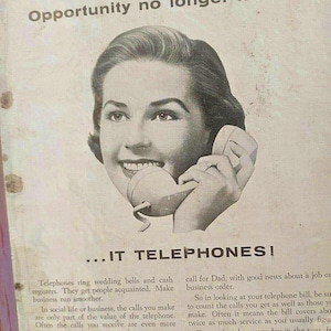 Vintage Bell Telephone Ad Sign: 1950s USA Made Collectible
