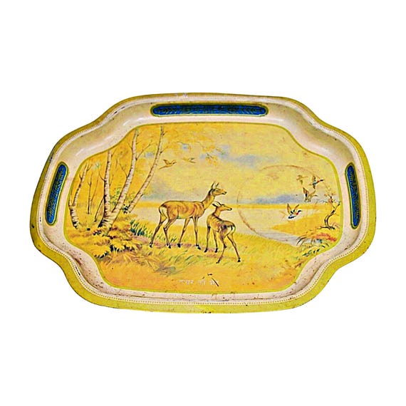Vintage Indian Iron Tin Serving Tray – Rare Litho Print Collectible | Antique Hand-Painted Design | Unique Home Decor & Functional Art Piece
