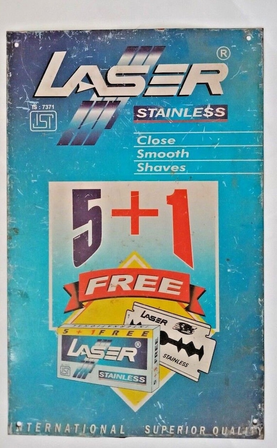 Vintage Laser Stainless Blade Tin Sign Board – Retro Litho Ad Collectible | Rustic Industrial Wall Art |  Decor for Garage, Bar or Man Cave