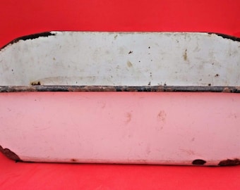 Vintage White & Blue Enamelware Tray: Rustic Industrial Decor