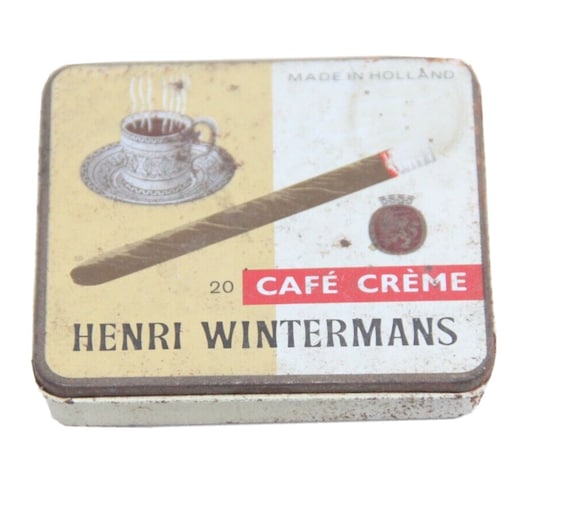 Vintage Handcrafted Henri Wintermans Cafe Crème Tin – 1970s Dutch Cigarette Collectible, Retro Tobacco Box, Empty Smoker’s Decor & Gift Idea