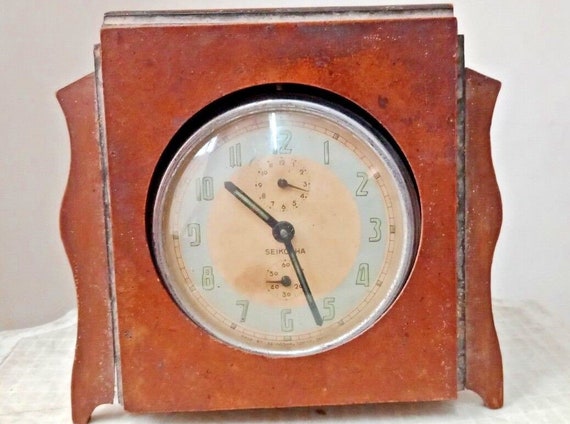 Antique Seikosha Alarm Clock – Vintage Japanese Timepiece in Wooden Box | Winding Mechanism (Needs Repair) | Collectible Restoration Project