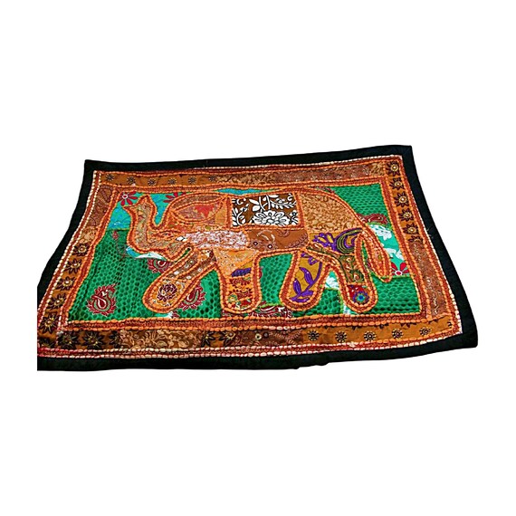Old Vintage Rajasthani Handmade Unique Design Embroidery Cotton Patchwork Tapestry Runner Wall Hanging Collectible for Enthusiasts and Decor