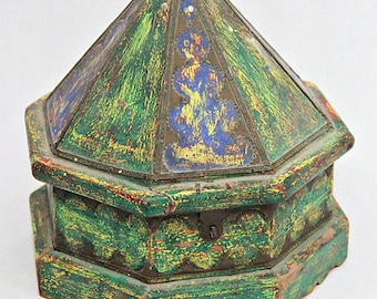 手描きの木製記念品ボックス：花柄フォークアートジュエリー収納