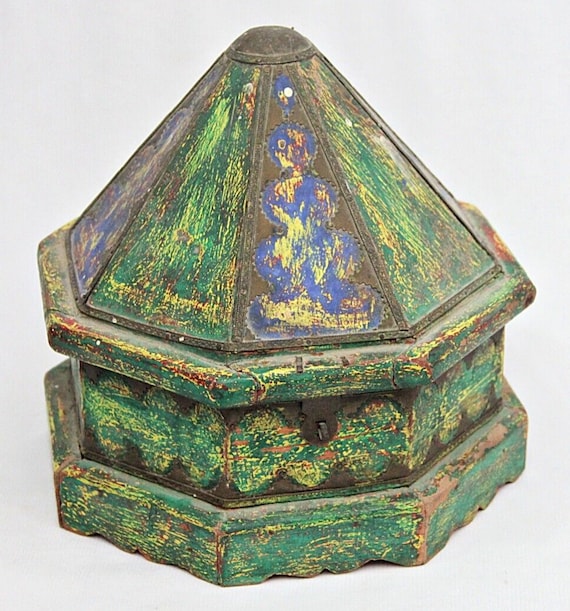 Vintage Indian Hand Painted Wooden Trinket Box for Ethnic Jewelry and Desk Organizer - Unique Decorative Storage for Home and Office Decor
