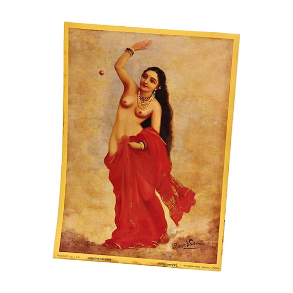 Decorative Raja Ravi Varma Lithograph Re-print of Beautiful Indian Mythology Scene Art Print Rare Unique Piece, Gift Ideas and Collectibles
