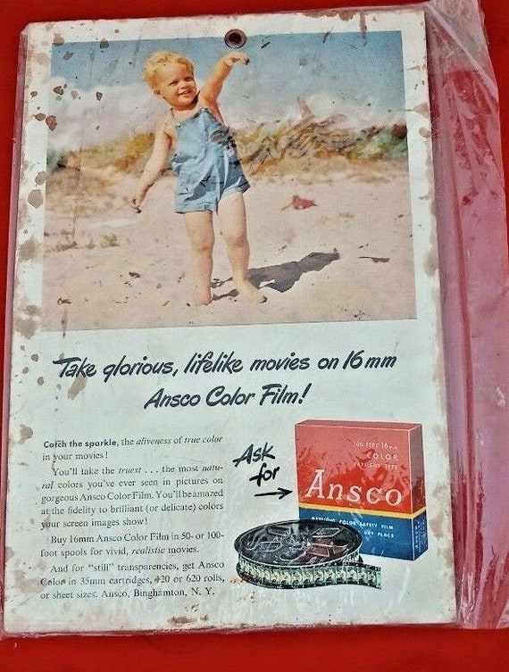 Vintage Rare Ansco Color Film Advertisement Paper Sign from Binghamton– Antique Photography Decor, Retro Camera Collectible, Unique Wall Art