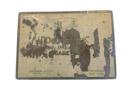 Old Vintage De Reszke Virginia Cigarettes Tin Box – Tobacco Collectible, Aristocrat Cigarette Box, Retro Smoking Decor & Unique Gift