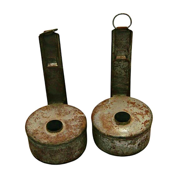 Set of 2 Rare Vintage Hand-Forged Indian Iron Hanging Oil Kerosene Lamps with Chimneys – Unique Traditional Retro Collectible Lighting Decor